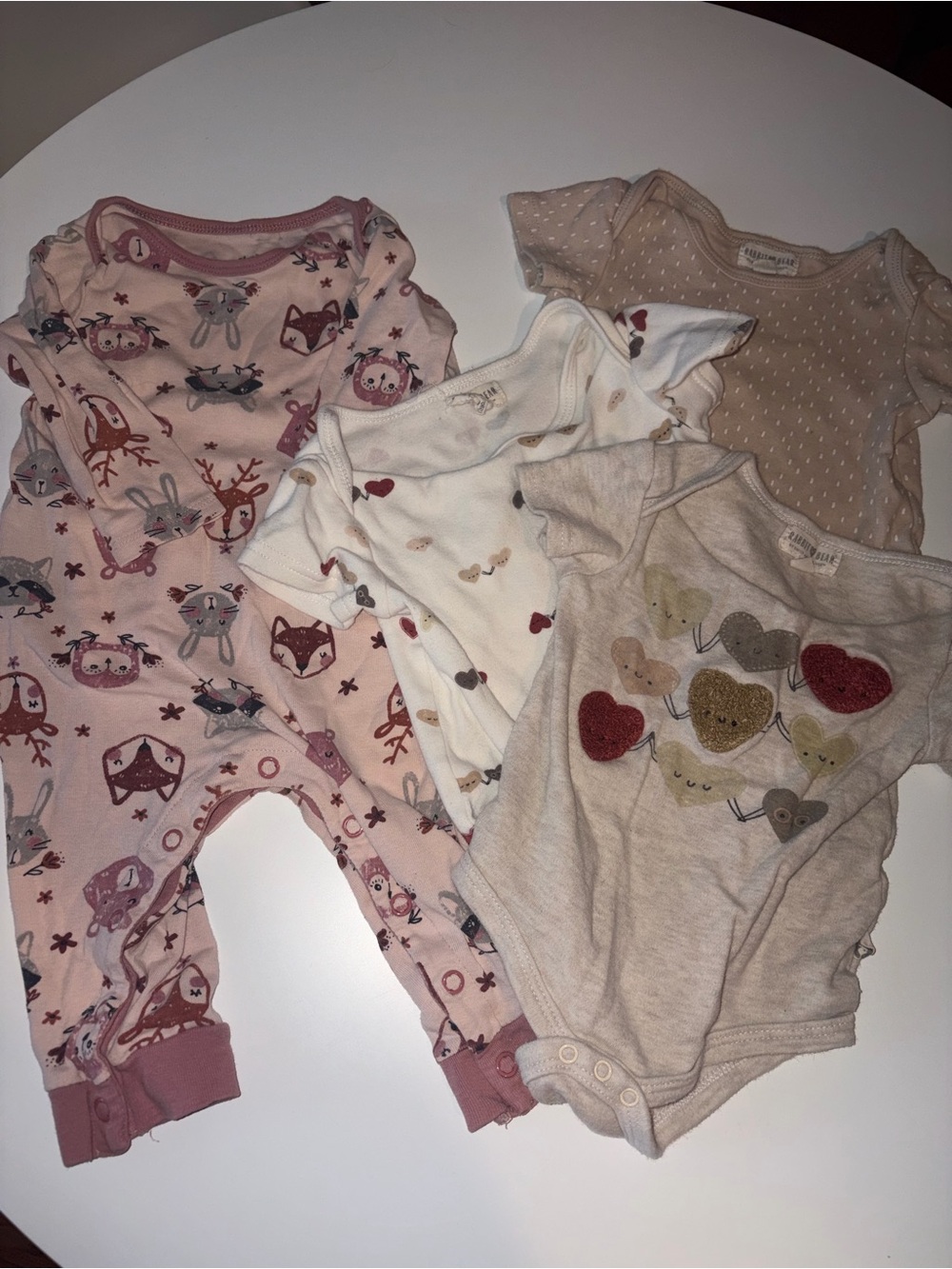Soft Cotton Baby One-Piece Bodysuit Set — Pink, Cream & Tan